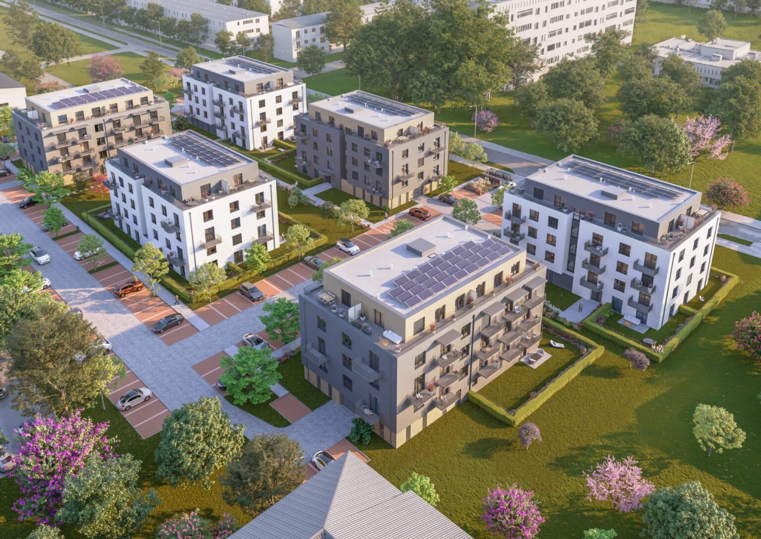 Letecký pohled na areál novostavby